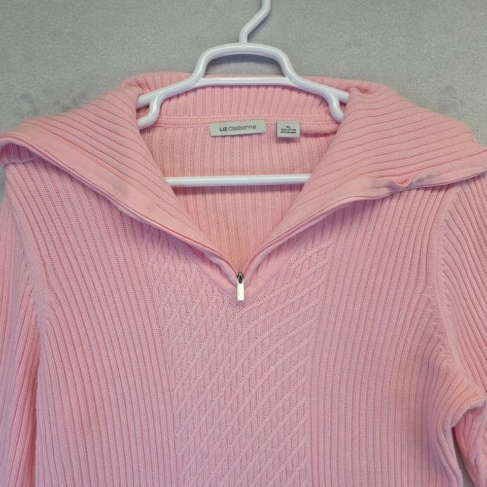 Suéter Liz Claiborne Tejido con Cable Mujer XL Rosa Acanalado Preppy Minimalista Academia Foto 4 de 4