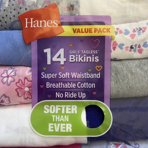 Hanes Girls Underwear Size 8 Bikini Tagless Cotton 14-Pack Soft Waistband New - Picture 2 of 6
