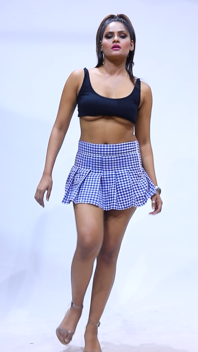 Tartan Pleated Blue Mini Skirt Women's HighWaist Checks
