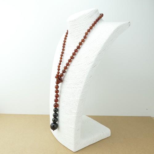 Red Amber Bead and Jet Necklace - Picture 8 of 8