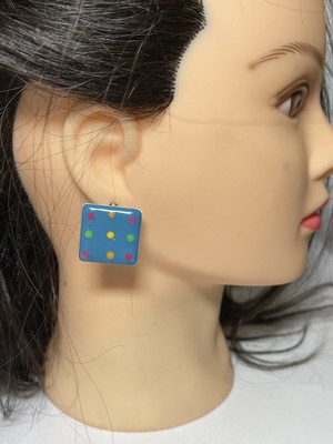 Vintage Chunky Blue Resin Neon Polka Dot Square Earrings
