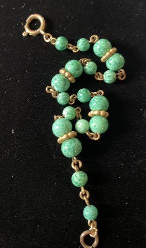 Vintage Very Petite Art Deco Peking Glass And Brass Bracelet - 第 3/6 張圖片