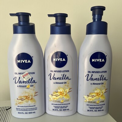 3 x Nivea 16.9 Oz Vanilla & Almond Oil Infused Quick Absorbing Lotion