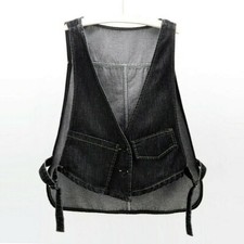 Retro Damen Denim Weste Schnürer Ärmellos V Ausschnitt Jacke Top