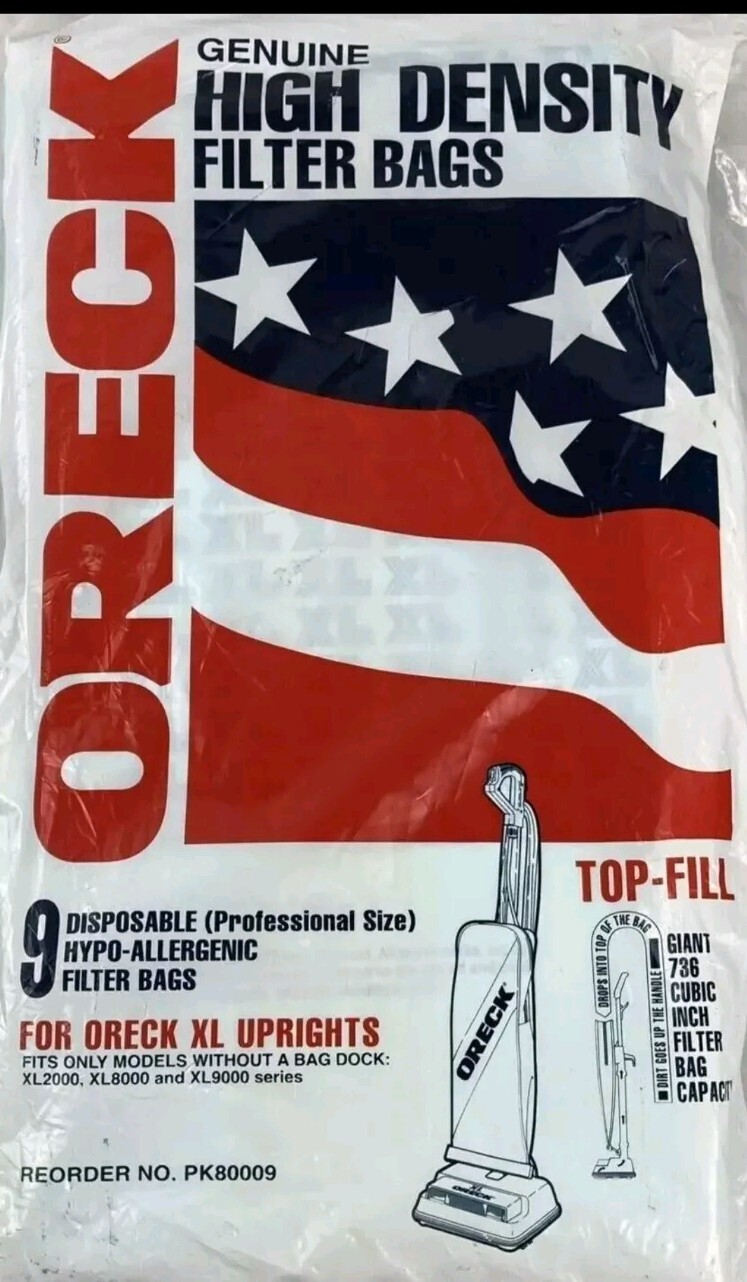 Oreck 9 Pack Vacuum Bags XL Model# 80009 Genuine High Density Filter Bags NEW