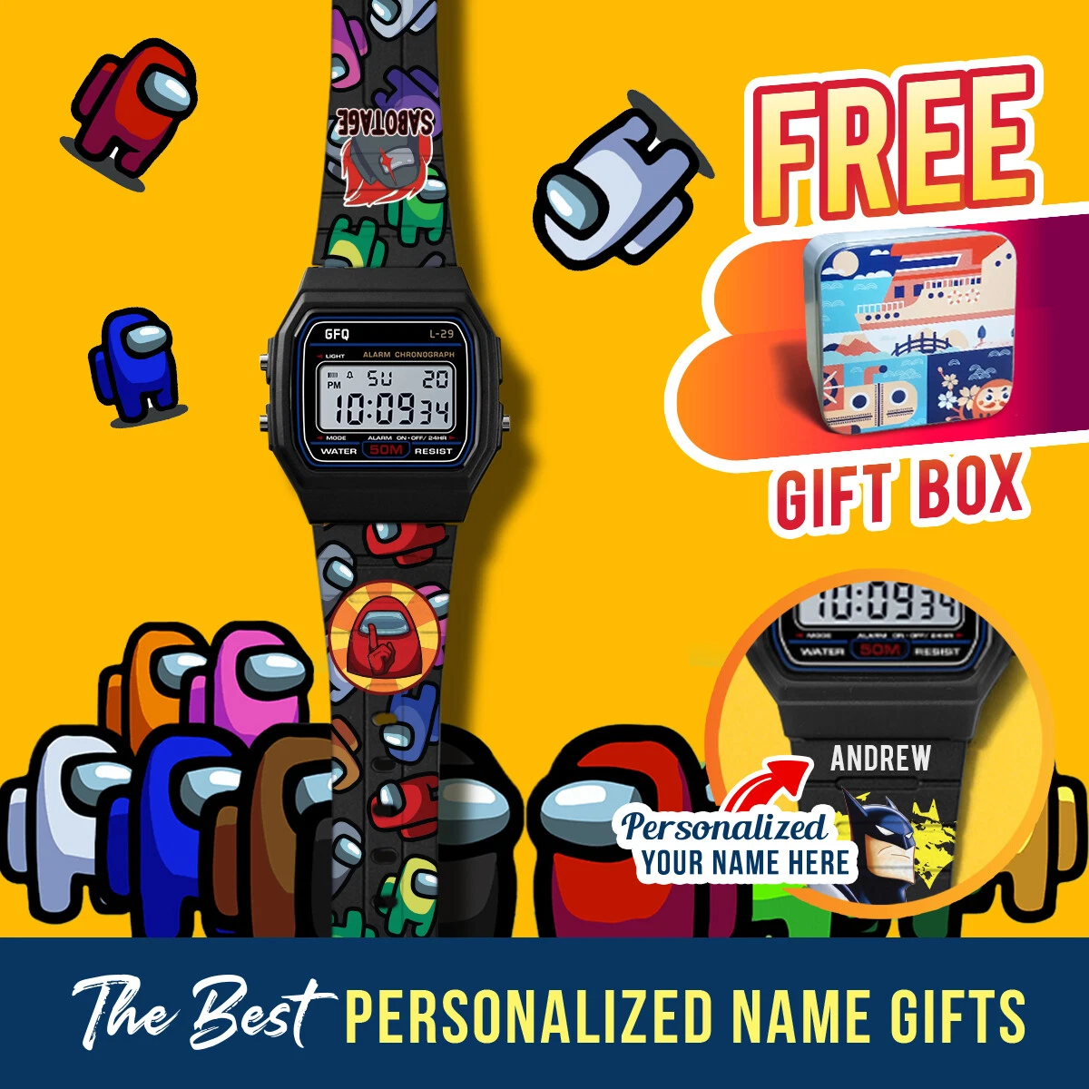 Among Us Game Watch FREE Personalised Name Gift Custom Name Gift