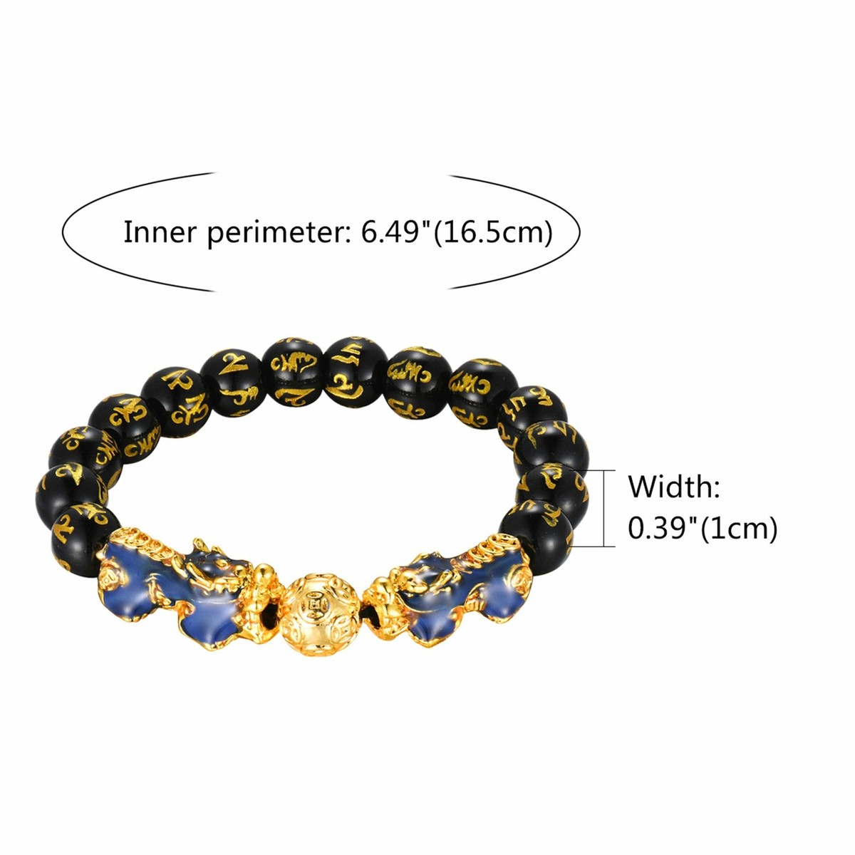 YTDYTD Feng Shui Wealth Bracelet - Gold Pixiu & Black Agate Beads, Elastic Unisex Design For Luck & Protection