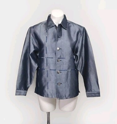 Outech Men's Metallic Shiny Gray Oversized Button Up Denim Jacket Medium 