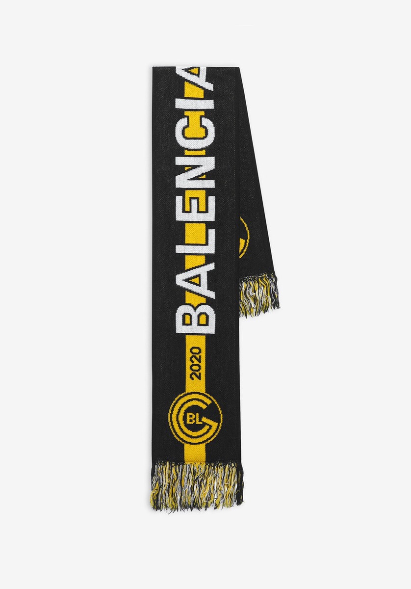 Authentic Balenciaga Soccer Jacquard Wool black yellow scarf