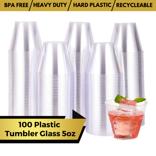 100 x Clear Hard Plastic Cups 5oz Plastic Whisky Tumbler Plastic