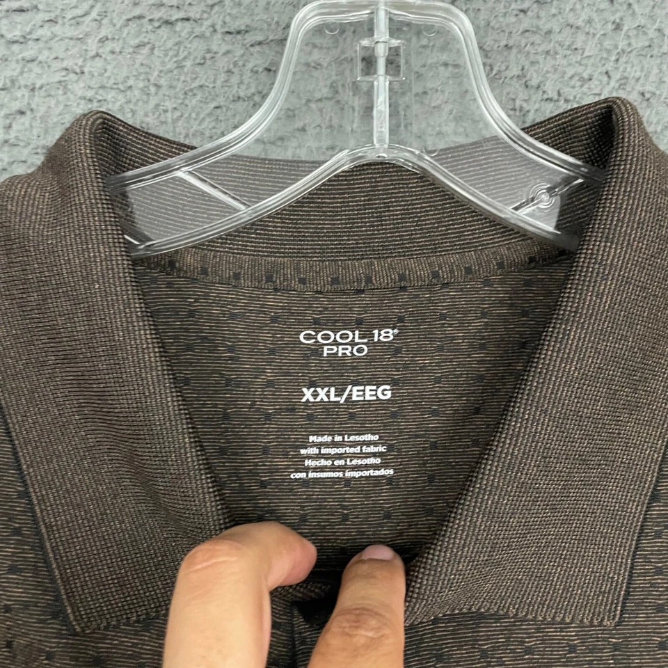 Haggar Cool 19 Pro Polo Shirt Mens 2XL Brown Geometric Golf Dad Preppy Outdoor - Image 4 of 4