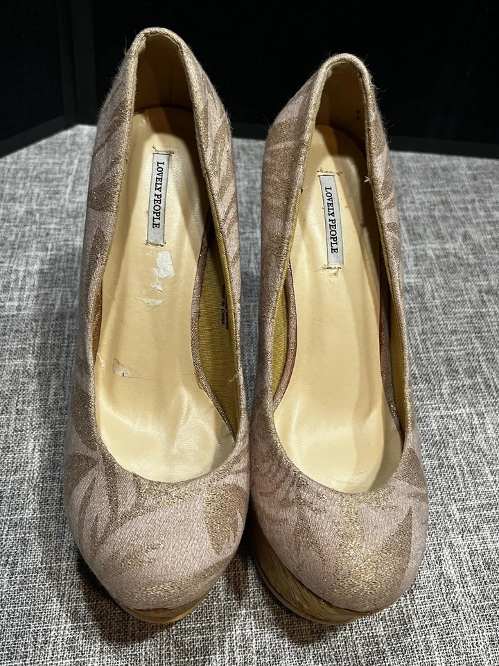 Zapatos de salón Lovely People talla 8,5 para mujer con cuña de tacón alto rosa/dorado plataforma Foto 4 de 4