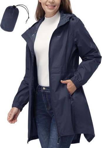 33,000Ft Women'S Waterproof Long Rain Coats Packable Rain Jacket w Hood Trench