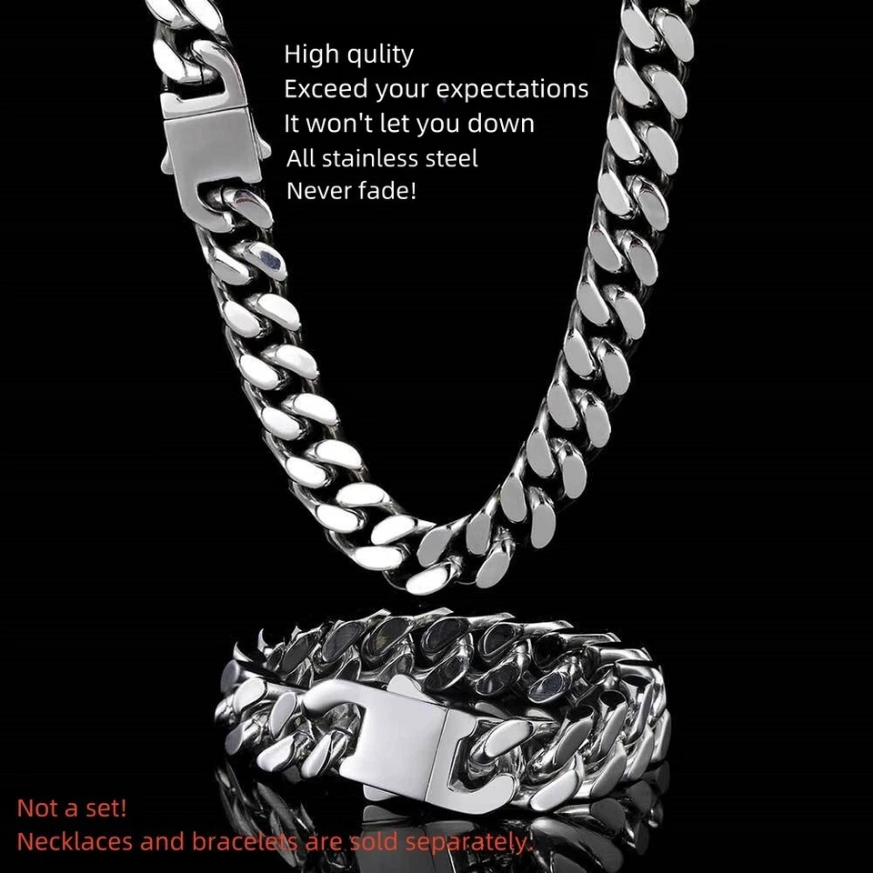 Collar o pulsera de cadena cubana Miami Hip Hop de acero inoxidable de 4 caras de 5-15 mm Foto 3 de 4