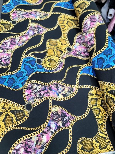 Blue Yellow Snake Animal Print Black Spandex Knit Fabric Stretch by Yard Pink - Picture 2 of 12