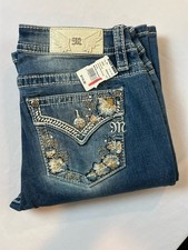 Miss Me Mid Rise Bootcut Jeans Womens 28x34 Embellished Rhinestone Pockets - NWT