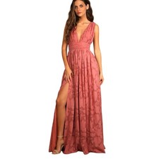 Lulus Maxi Dress Sweet Sophistication Vintage Rose Burnout FloralSize med