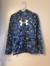 Boy  s Under Armour Blue Camo Logo Hoodie W/ Loose Fit Sz YXL. NWT