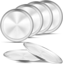 6-Piece Stainless Steel Plates, 9 Inch Metal Dinner Plates Dishes for Home,