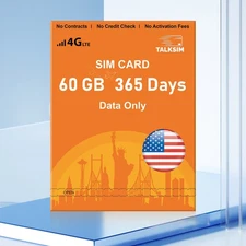 USA 4G LTE Data SIM Card 60GB 1 Year Validity - Works with All Unlocked Devices