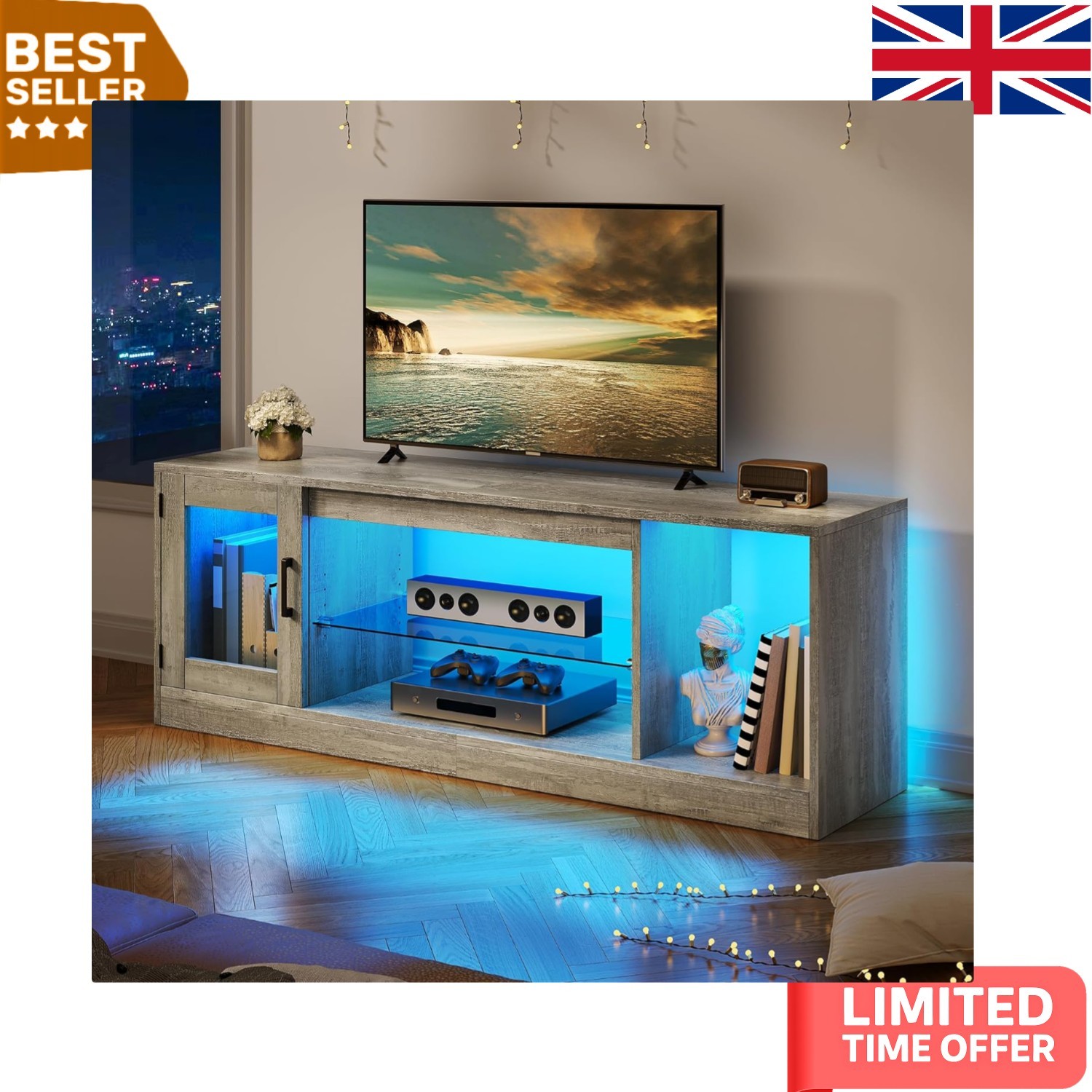 Contemporary 148 cm Gaming TV Cabinet for TVs Up to 65 Inches with 22 RGB Modes