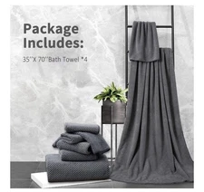 Jessy Home 4-Pack Towel Set Oversized Bath Towels Ultra Soft Gray