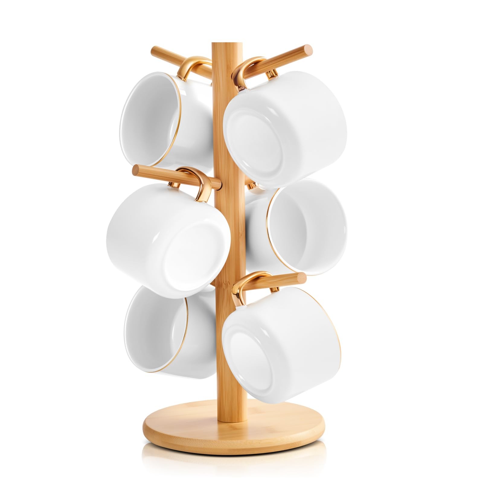 Bamboo Mug Tree set 6 Hooks Detachable Coffee Cup Holder Stand New