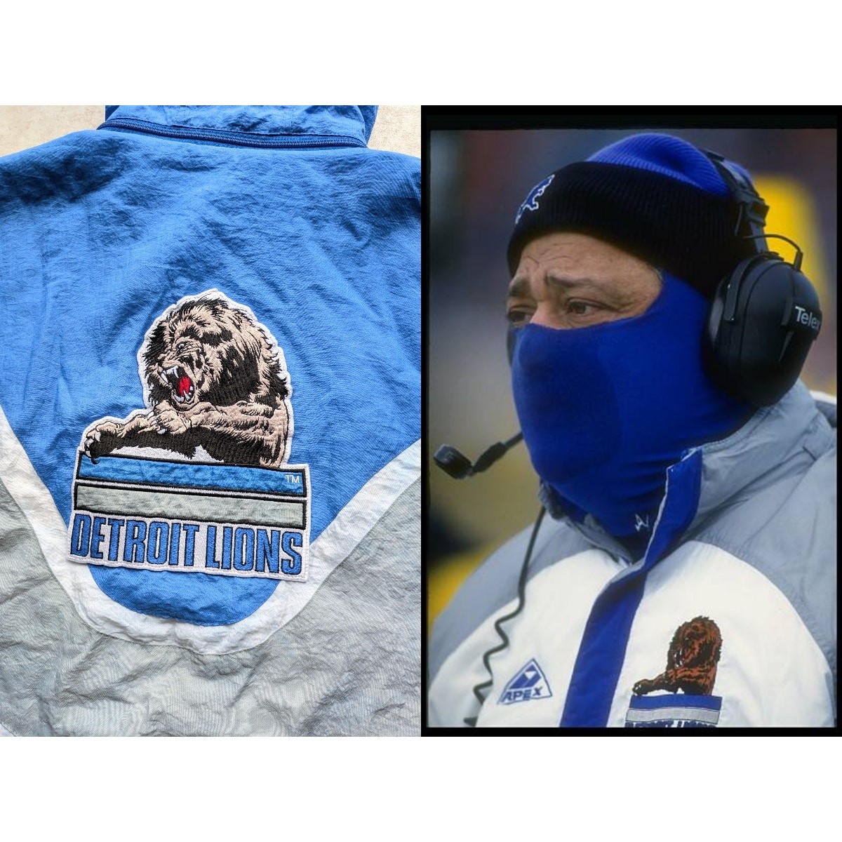 Detroit Lions 90s APEX puffer jacket XL blue silver NFL Pro Line 