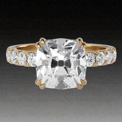 2,50 ct Old Mine Cut Diamant Ehering IGI Lab Grown Kissen 18 K Gelbgold