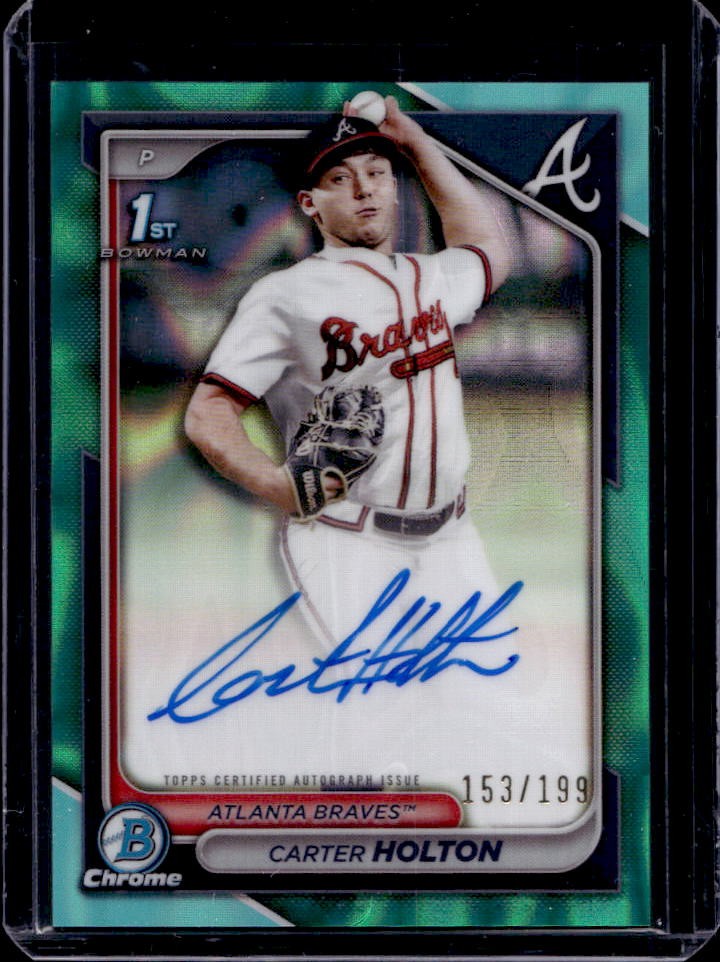 2024 Bowman Draft Carter Holton Chrome Auto Aqua Lava Refractor 1st #153/199