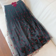 RED VALENTINO Sparkling Sequin Heart Tulle Black Long Skirt 38