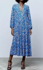 Zara Blue Midi Dress Samy Size S Midi Kaftan Tunic BNWT
