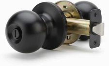 Privacy Door Knob Matte Black, Interior Door Knob with Turn Button Lock, Round B