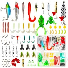 Fishing Lures Kit: Bass Trout Salmon Tackle Box with Spoons, Worms, Jigs, Hooks