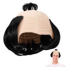 2pcs Black Bald Wig Grandpa - Old Man Bald Cap for Halloween