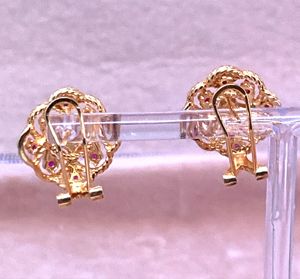 ORECCHINI IN STILE IN ARGENTO 925 PLAC. ORO CON PERNO E CLIP E RADICE DI RUBINO - Immagine 4 di 4