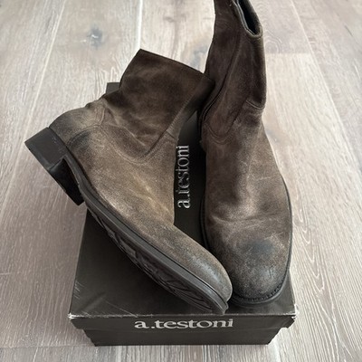 A Testoni Beatles Chelsea Boots Brown Suede Men's Size 8 USED