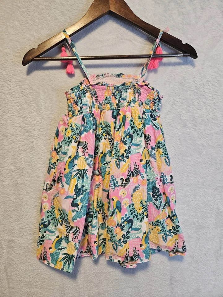 Tommy Bahama Floral Babydoll Vestido de Sol Estampado Tropical Niñas Talla 5 Borlas de Cebra Foto 4 de 4