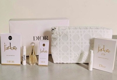DIOR Pouch + J'adore EDP MINI Perfume Travel 5ml + 2 Spray Samples (Set of 4)