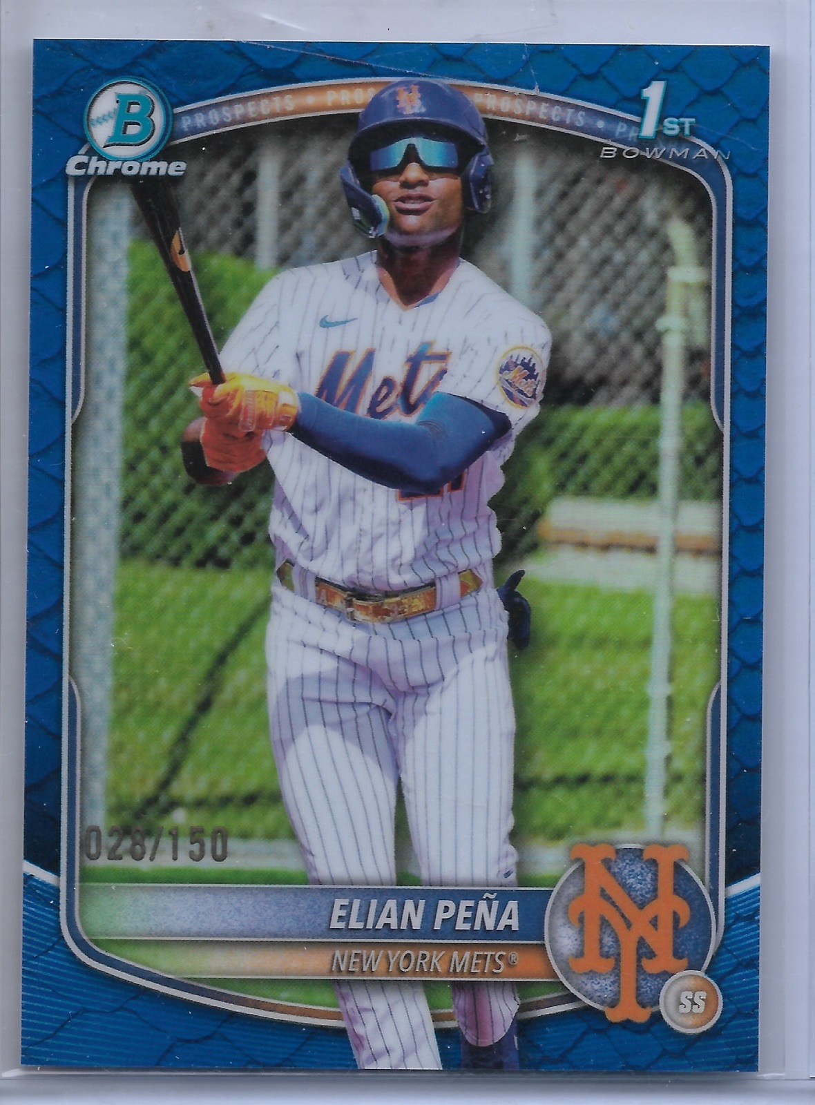 2025 Bowman Chrome Elian Pena - 1st Chrome Prospect - Blue Reptilion /150