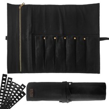 Chef Knife Roll Bag - Durable 6 Slot Black Waxed Canvas Knife Roll- Water Res...