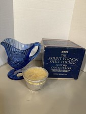 Vintage Avon Fostoria Blue Mount Vernon Sauce Pitcher with Candle