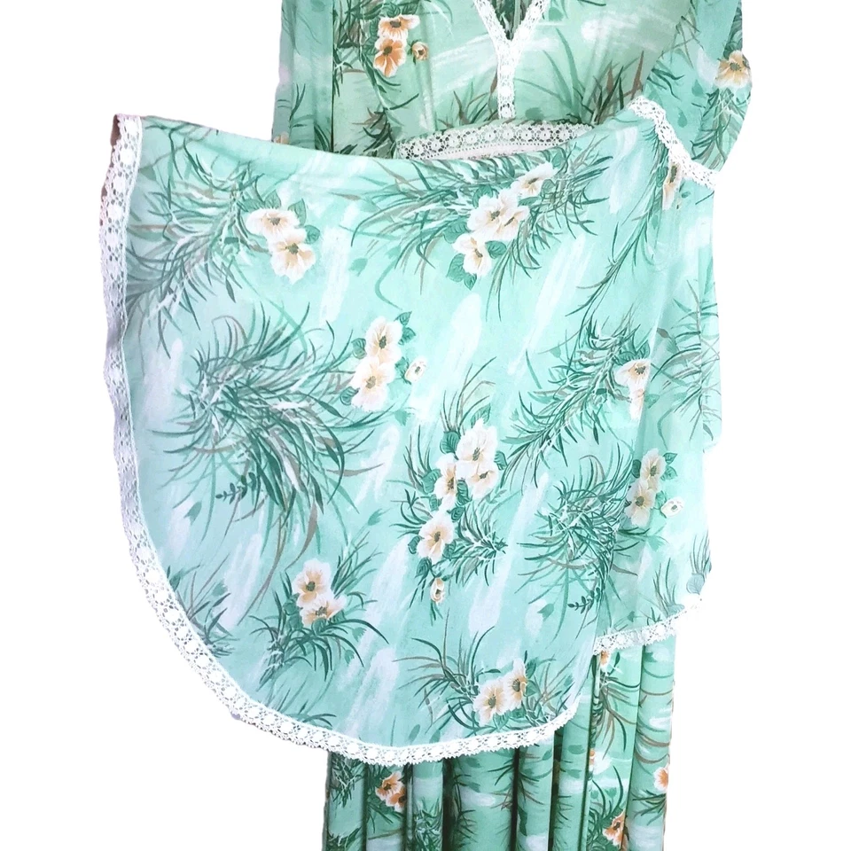 Maxi Vestido Boho Tropical Verde Genuino Vintage Años 70 Alas de Ángel S/M Cottagecore Foto 2 de 4