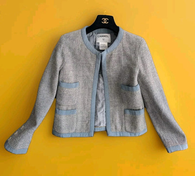 Chanel CC Logo 02P Collection Dirty Gray Blue Nylon Wool Blazer