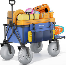 51" Beach Wagon with 10" Inflatable PU Balloon Wheels, 440LBS Heavy Duty Beach C