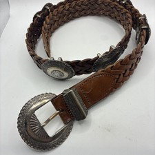 Brighton Vintage Braided Leather Belt Heart Sunburst Concho Western Large 1991