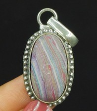 Natural Rainbow Calsilica Gemstone 925 Sterling Silver Women's Pendant