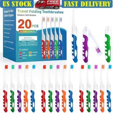 20 Pack Travel Folding Toothbrushes Portable Medium Bristles Ergonomic Design US
