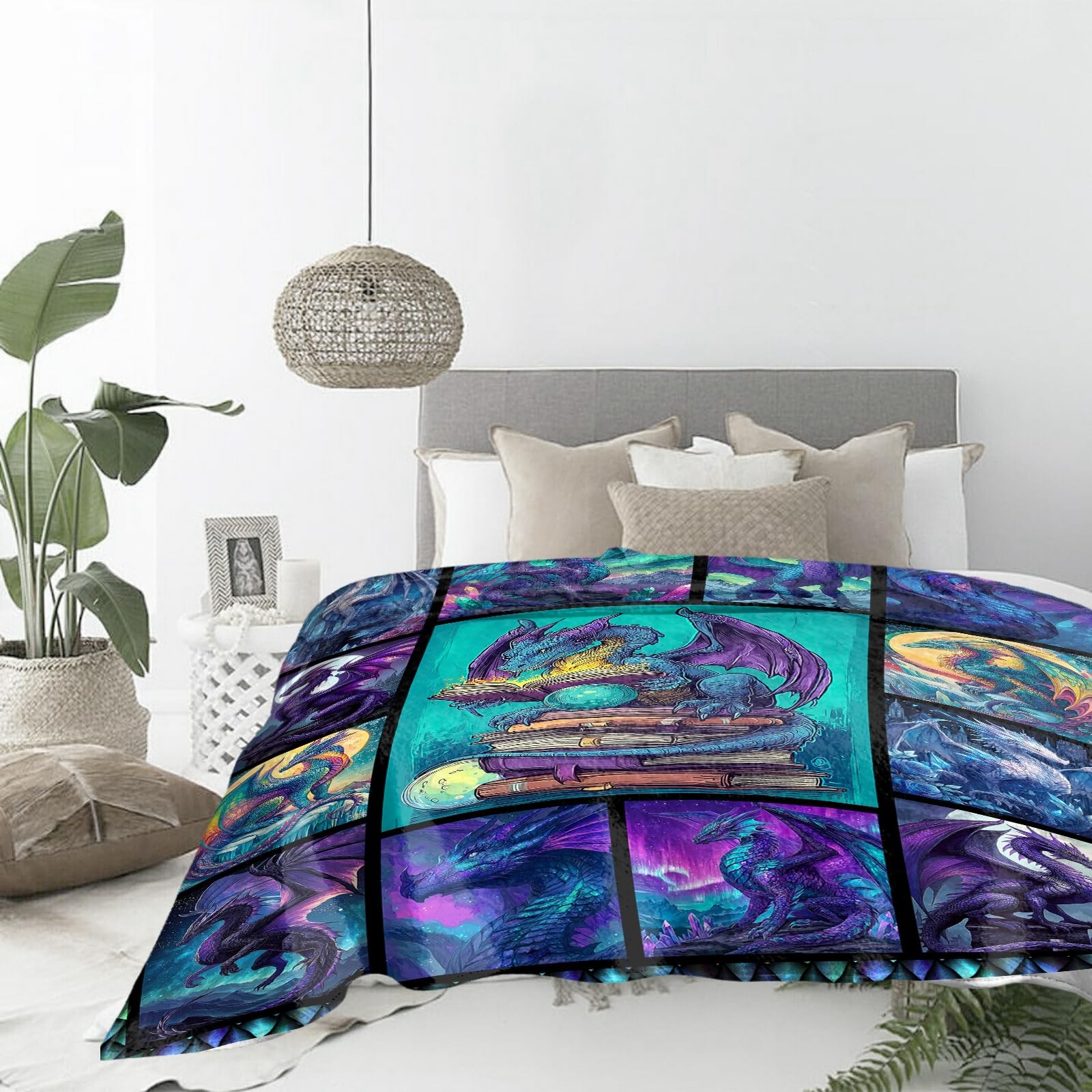 Dragon Blanket Gifts for Boys Girls Adults, Dragon Reading Book Bookshelf Thr...