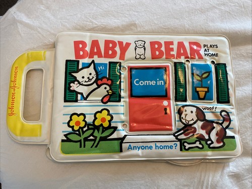 Vintage Johnson & Johnson Baby Bear Plays At Home Vinyl Book Bath 1982 Used
